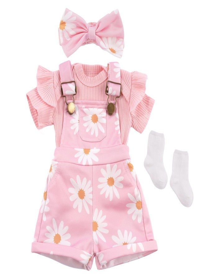 BABESIDE 4 Pcs Reborn Baby Doll Clothes for 17-22 Inch Babydolls, Cute Pink Flower Dolls Overalls Lifelike Reborn Baby Doll Accessories with Headband and Socks for Realistic Dolls Girl - Image 1